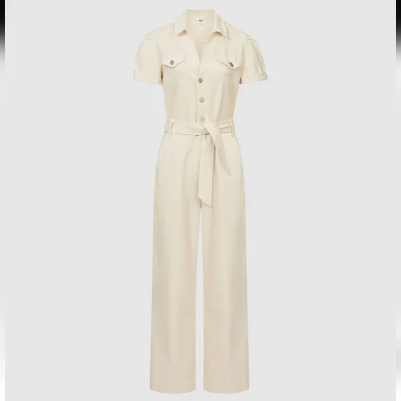 PAIGE Anessa Cream Belted Wide Leg Jumpsuit, 12